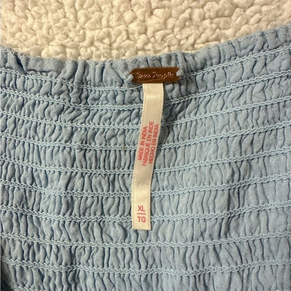 Free People Sundrenched Short-Sleeve Floral Maxi Dress Sky Blue Puff Sleeve - Picture 11 of 16